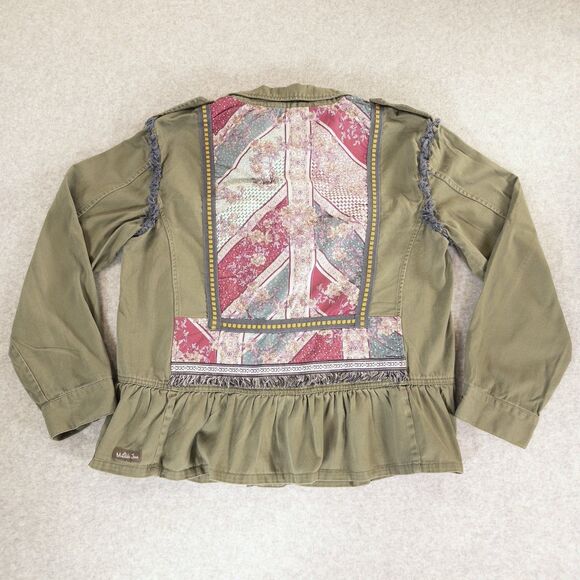 Matilda Jane Jackets & Blazers - Matilda Jane Military Jacket Green Patchwork Ruffle Boho Peplum Fringe Shacket L